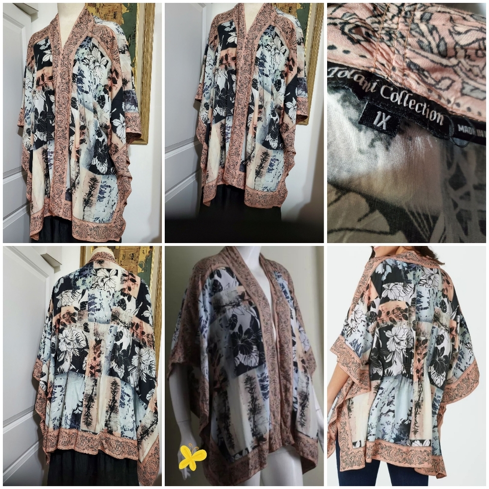 TOLANI COLLECTION LAGEN LOOK  OPEN FRONT BEACH COVER UP  SHAWL PANCHO KIMONO-IX